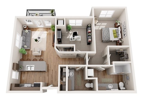 Floor plan for 2 beds, 1.5 baths, 1000 sqft